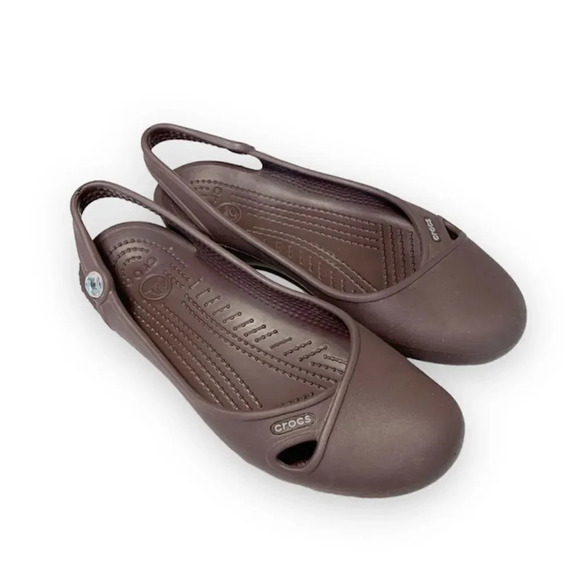 Crocs Taupe Slingback Ballet Flat Jewel Accent Women’s Size 6 Spring Rubber Shoe - Picture 1 of 7